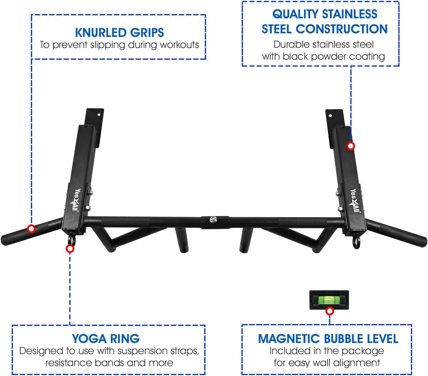 Joist Mount / Multi Grips Chin up Bar, Black, Single